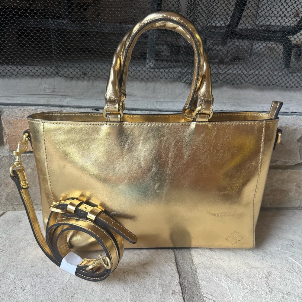 Patricia Nash Aileen Leather Satchel in Greek Gold with Removable Strap